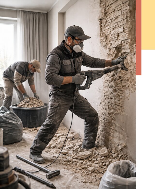 Демонтаж декоративного камня в Ачинске от 1469 руб/м² — быстро и недорого | ОТДЕЛОЧНИК-Чнс