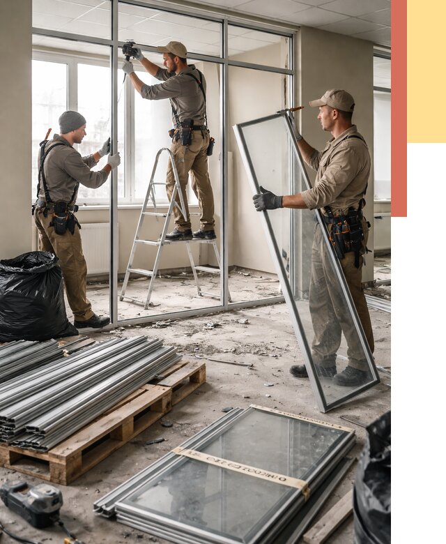 Демонтаж алюминиевых перегородок в Ачинске от 4255 руб. — быстро и недорого | ОТДЕЛОЧНИК-Чнс