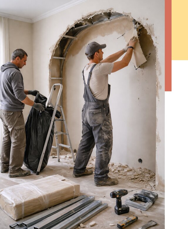 Демонтаж арки из гипсокартона в Ачинске от 3546 руб. — услуги под ключ | ОТДЕЛОЧНИК-Чнс