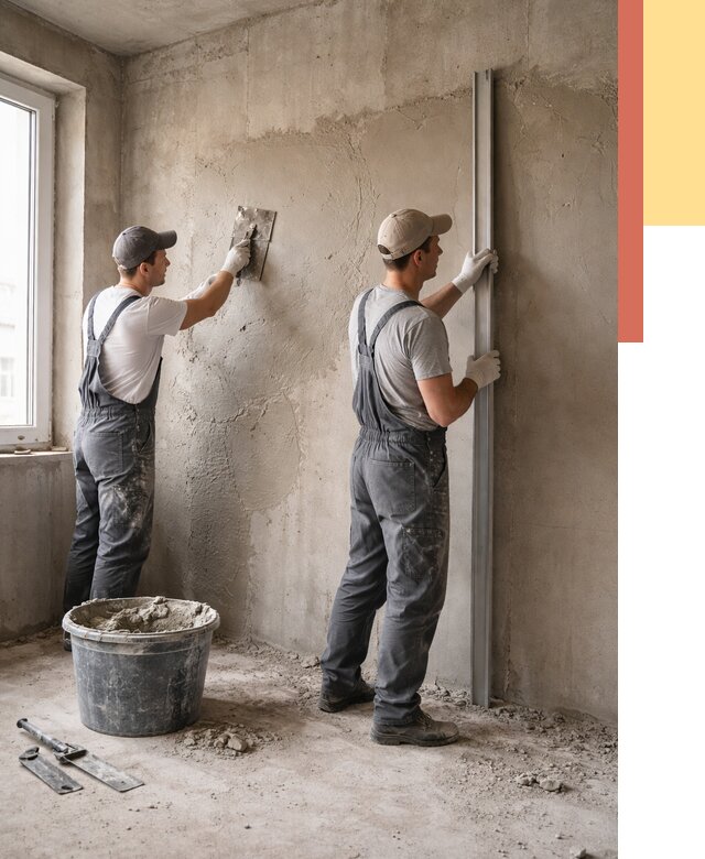 Штукатурка бетонных стен в Ачинске от 4559 руб/м² — качественно и быстро | ОТДЕЛОЧНИК-Чнс