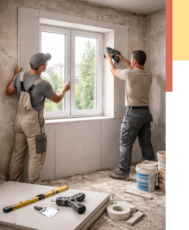 Монтаж откосов из гипсокартона в Ачинске от 4559 руб. под ключ | ОТДЕЛОЧНИК-Чнс