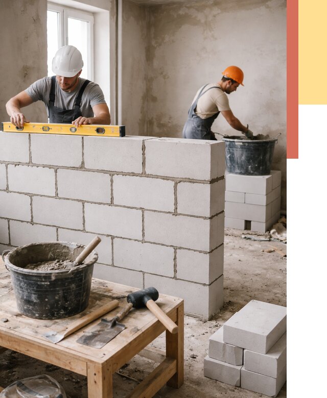 Кладка перегородок из газобетона в Ачинске от 3242 руб. под ключ | ОТДЕЛОЧНИК-Чнс