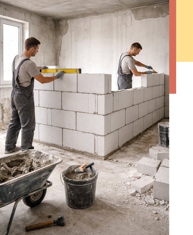 Кладка перегородок из ПГП в Ачинске от 2533 руб./м2 — монтаж и возведение под ключ | ОТДЕЛОЧНИК-Чнс