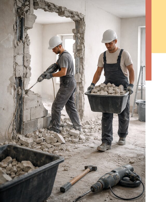 Демонтаж блоковых перегородок в Ачинске от 3799 руб. — быстро и недорого | ОТДЕЛОЧНИК-Чнс