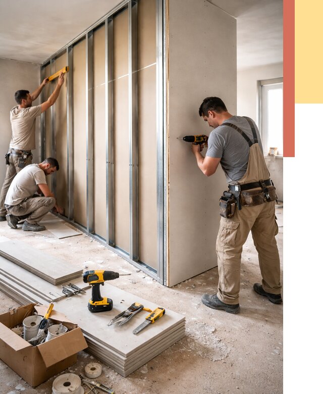 Монтаж однослойной перегородки из гипсокартона в Ачинске от 658 руб. | ОТДЕЛОЧНИК-Чнс