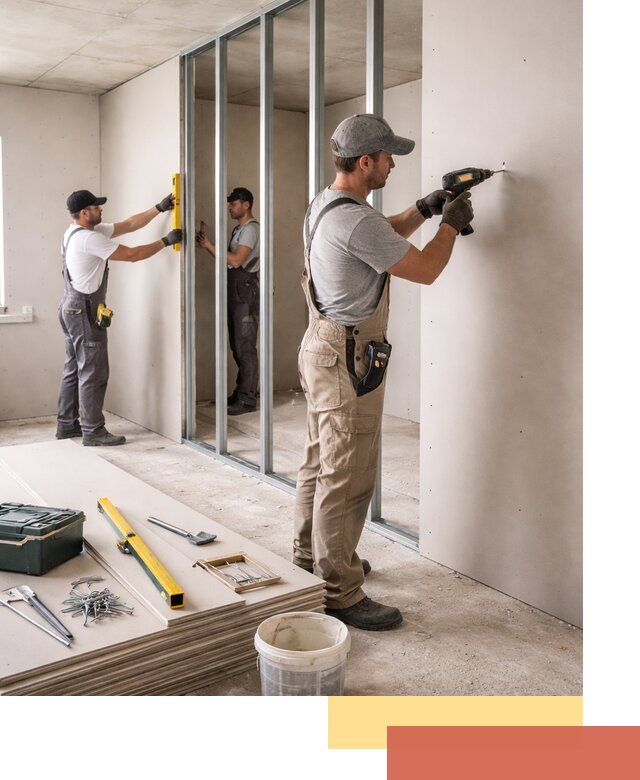 Однослойная перегородка из гипсокартона в Ачинске под ключ, монтаж и отделка