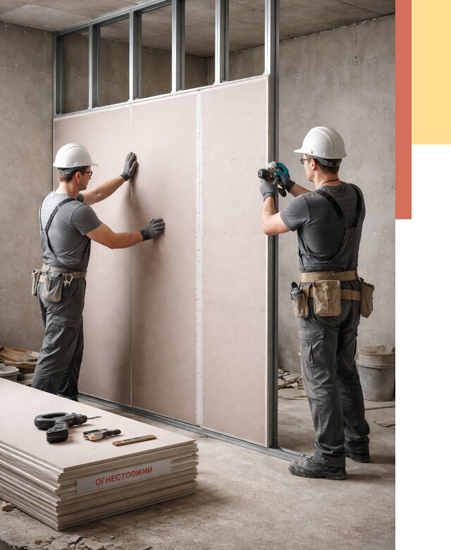 Перегородка из огнестойкого гипсокартона в Ачинске от 1874 руб. под ключ | ОТДЕЛОЧНИК-Чнс