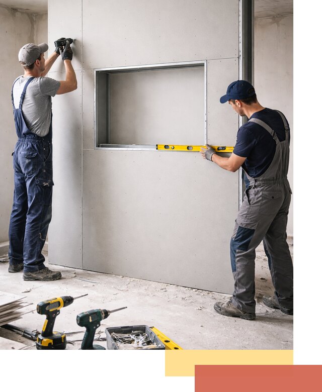 Перегородка из гипсокартона с нишей под декор в Ачинске