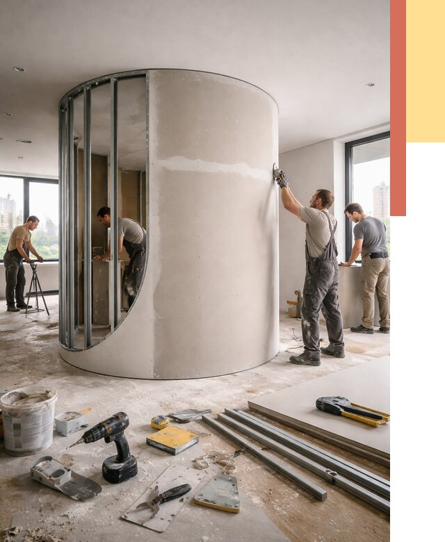 Радиусная перегородка из гипсокартона в Ачинске от 2938 руб. под ключ | ОТДЕЛОЧНИК-Чнс