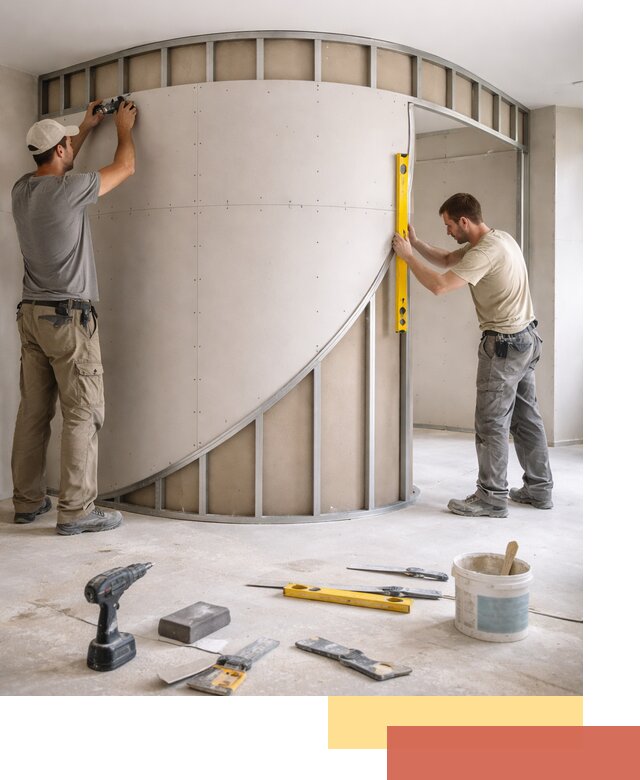 Радиусная перегородка из гипсокартона в Ачинске под ключ