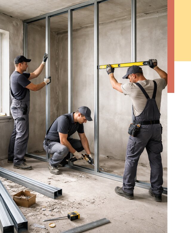 Монтаж каркаса перегородки из профиля в Ачинске от 760 руб. | ОТДЕЛОЧНИК-Чнс