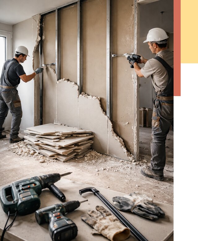 Демонтаж перегородки из гипсокартона в Ачинске от 1216 руб. быстро и недорого | ОТДЕЛОЧНИК-Чнс