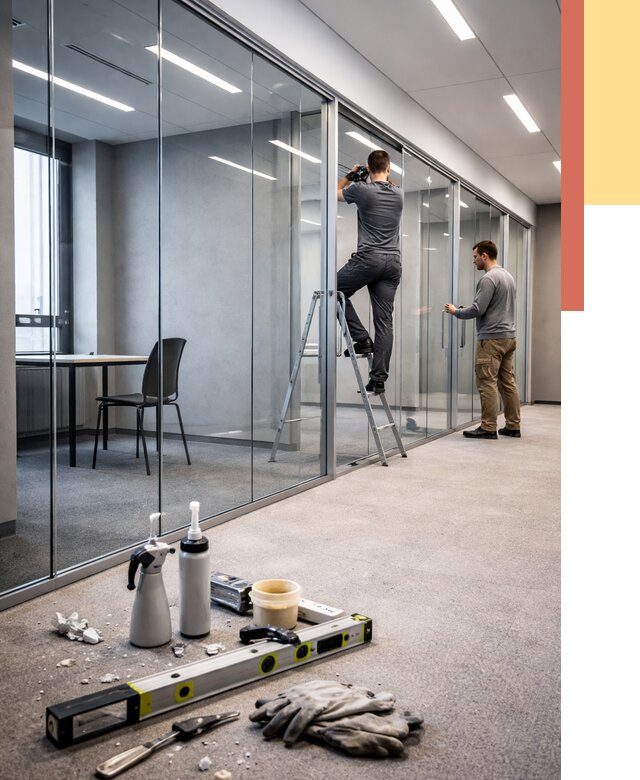 Стеклянные офисные перегородки в Ачинске от 8611 руб. — монтаж и установка | ОТДЕЛОЧНИК-Чнс