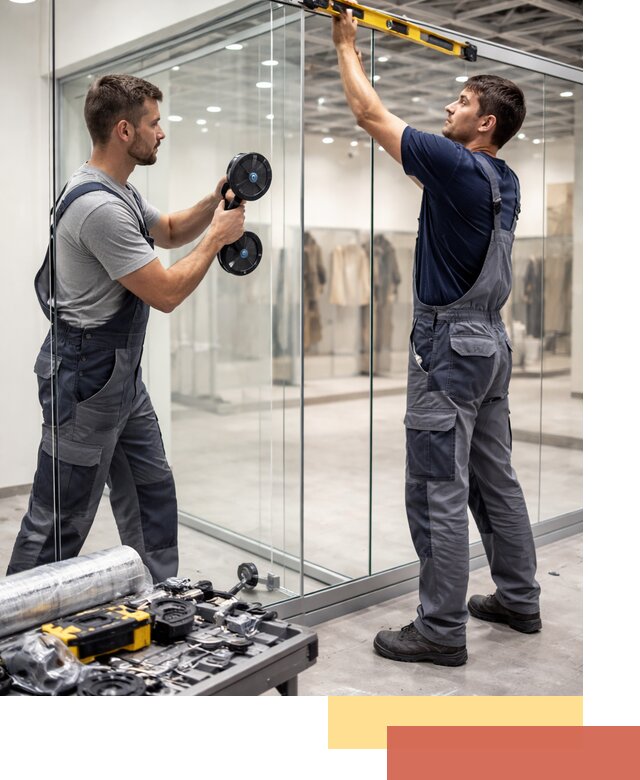 Стеклянные перегородки для магазинов в Ачинске — монтаж и установка