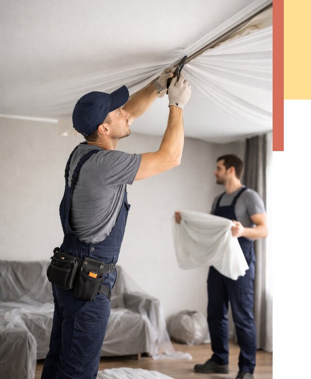 Демонтаж натяжного потолка в Ачинске от 4559 руб. — снятие и разбор под ключ | ОТДЕЛОЧНИК-Чнс