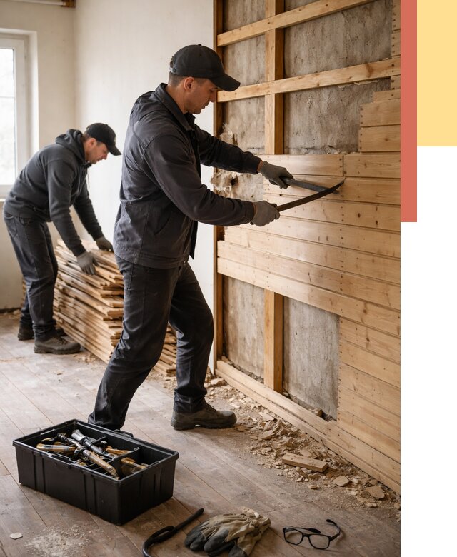 Демонтаж вагонки в Ачинске от 3849 руб/м2 — быстро и недорого | ОТДЕЛОЧНИК-Чнс