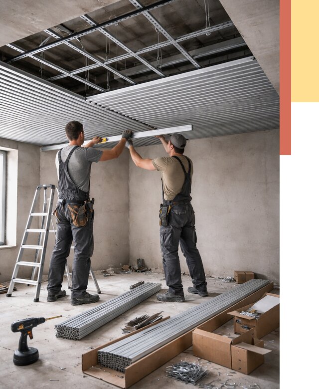 Монтаж реечного потолка в Ачинске от 4559 руб. под ключ | ОТДЕЛОЧНИК-Чнс