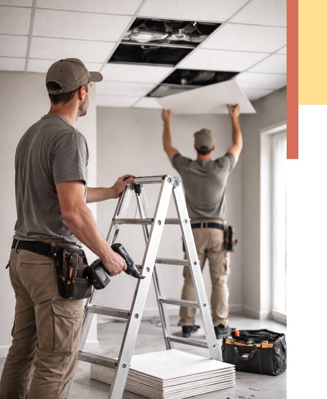 Обслуживание подвесного потолка в Ачинске от 3546 руб. — быстро и недорого | ОТДЕЛОЧНИК-Чнс