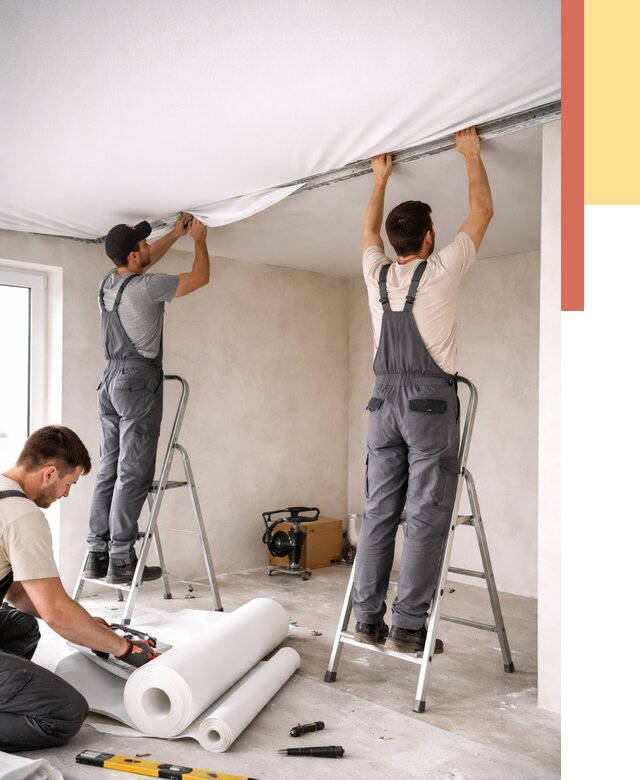 Монтаж тканевого натяжного потолка в Ачинске от 3546 руб. под ключ | ОТДЕЛОЧНИК-Чнс