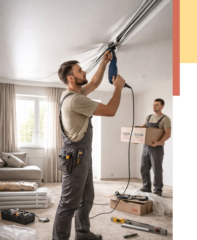 Монтаж сатинового натяжного потолка в Ачинске от 3546 руб. | Быстро, недорого — ОТДЕЛОЧНИК-Чнс