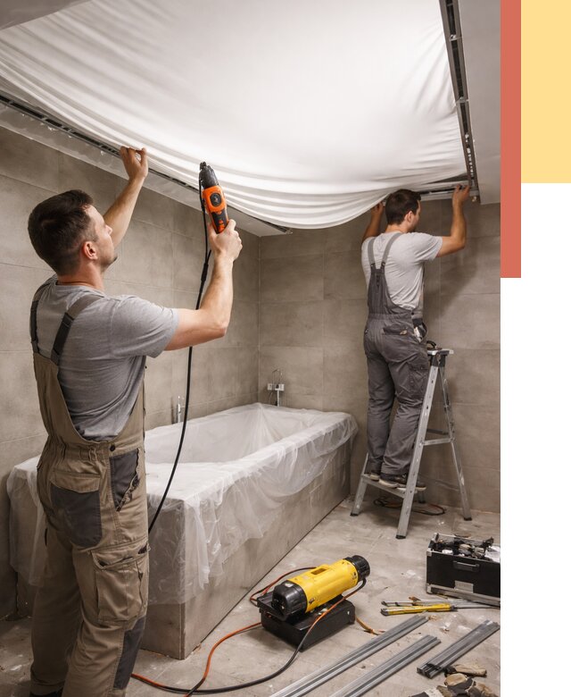 Монтаж натяжного потолка в ванной в Ачинске от 1216 руб. под ключ | ОТДЕЛОЧНИК-Чнс