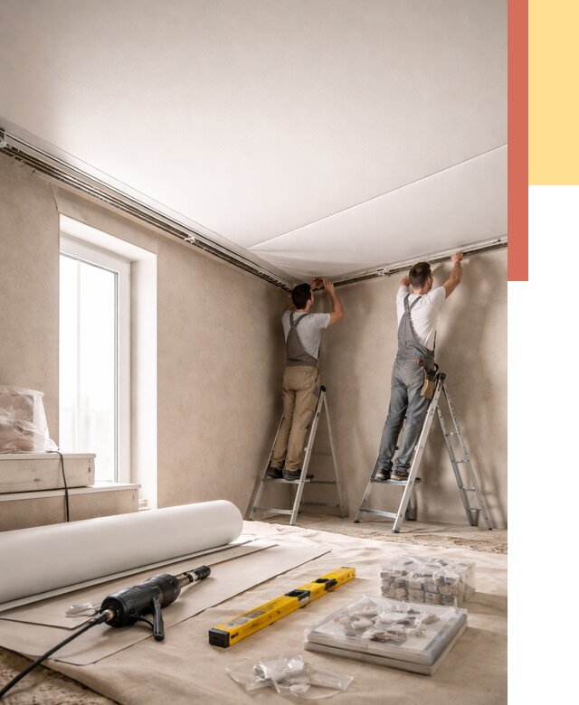 Монтаж натяжного потолка в спальне в Ачинске от 3849 руб. под ключ | ОТДЕЛОЧНИК-Чнс