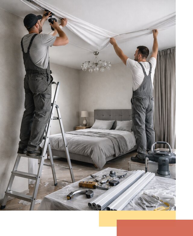 Монтаж натяжного потолка в спальне в Ачинске