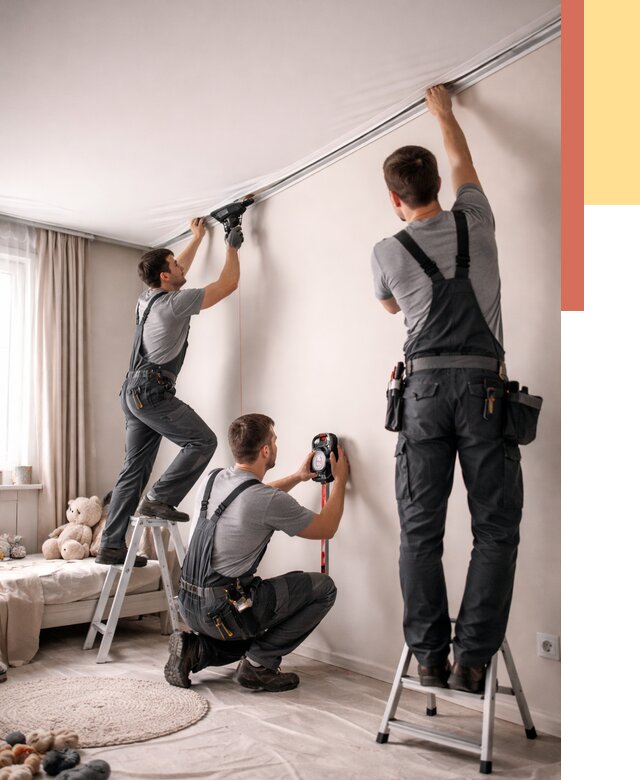 Монтаж натяжного потолка в детской в Ачинске от 3546 руб. — быстро и недорого | ОТДЕЛОЧНИК-Чнс