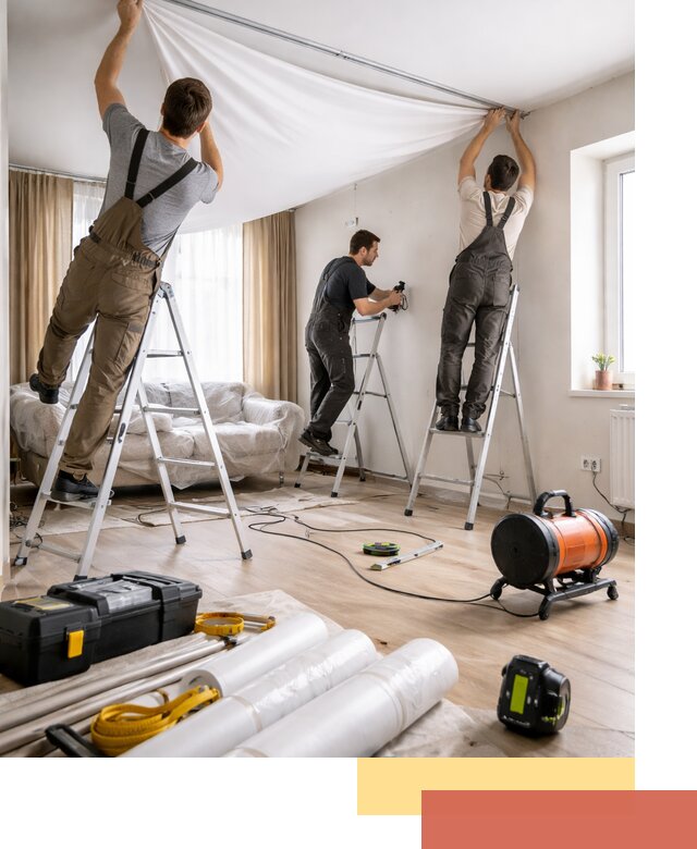 Монтаж натяжного потолка в гостиной в Ачинске