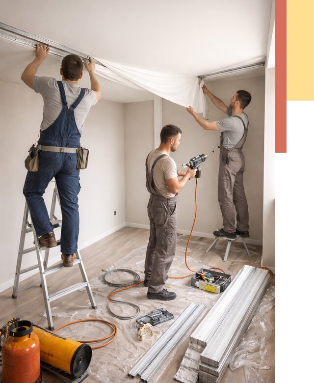 Монтаж натяжного потолка в студии в Ачинске от 5572 руб. — быстро и недорого | ОТДЕЛОЧНИК-Чнс