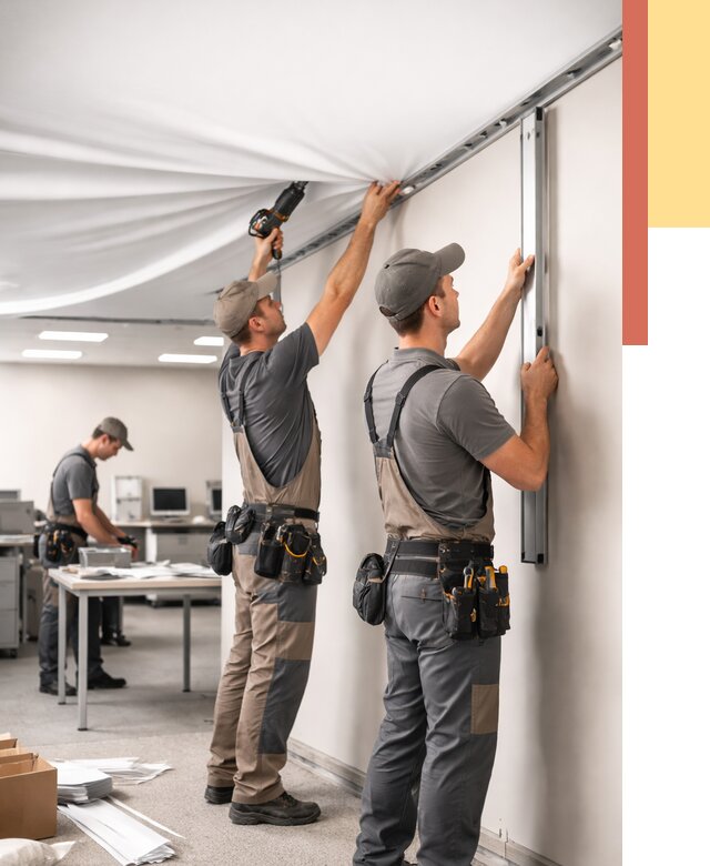 Монтаж натяжного потолка в офисе в Ачинске от 456 руб/м² — быстро и недорого | ОТДЕЛОЧНИК-Чнс