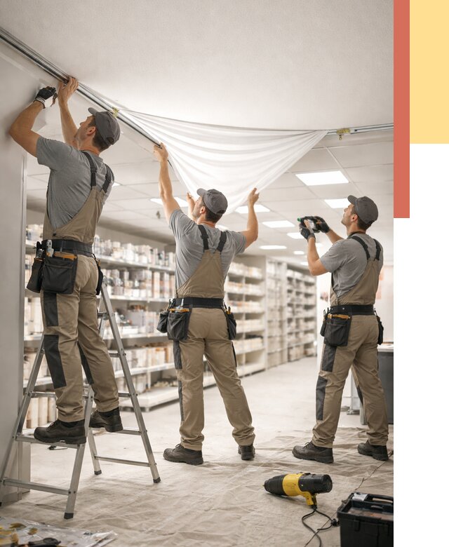 Монтаж натяжного потолка в магазине в Ачинске от 4559 руб. быстро и недорого | ОТДЕЛОЧНИК-Чнс