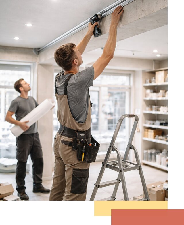 Монтаж натяжных потолков в магазине в Ачинске