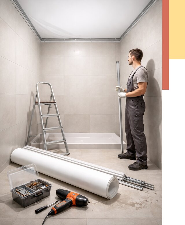 Монтаж натяжного потолка в санузле в Ачинске от 1874 руб. — ОТДЕЛОЧНИК-Чнс