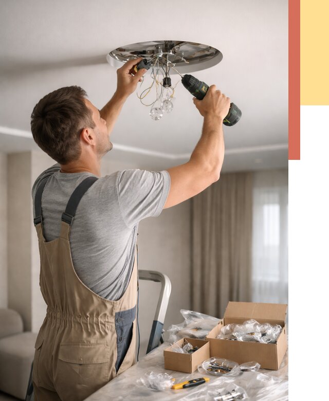 Установка люстры в натяжной потолок в Ачинске от 1216 руб. | Быстро и недорого — ОТДЕЛОЧНИК-Чнс