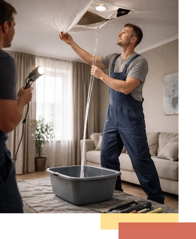 Слив воды с натяжного потолка в Ачинске быстро и аккуратно