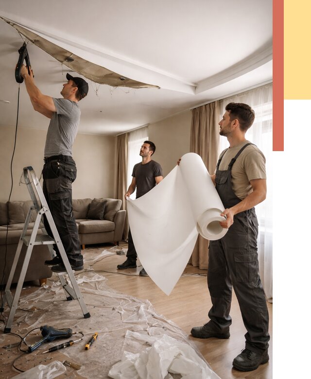 Замена полотна натяжного потолка в Ачинске от 9624 руб. быстро и недорого | ОТДЕЛОЧНИК-Чнс