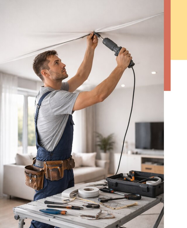 Ремонт натяжных потолков в Ачинске от 9624 руб. под ключ — ОТДЕЛОЧНИК-Чнс