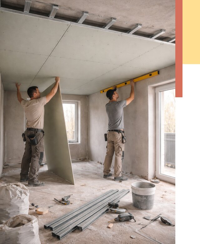 Одноуровневый потолок из гипсокартона в Ачинске от 760 руб. — монтаж под ключ | ОТДЕЛОЧНИК-Чнс