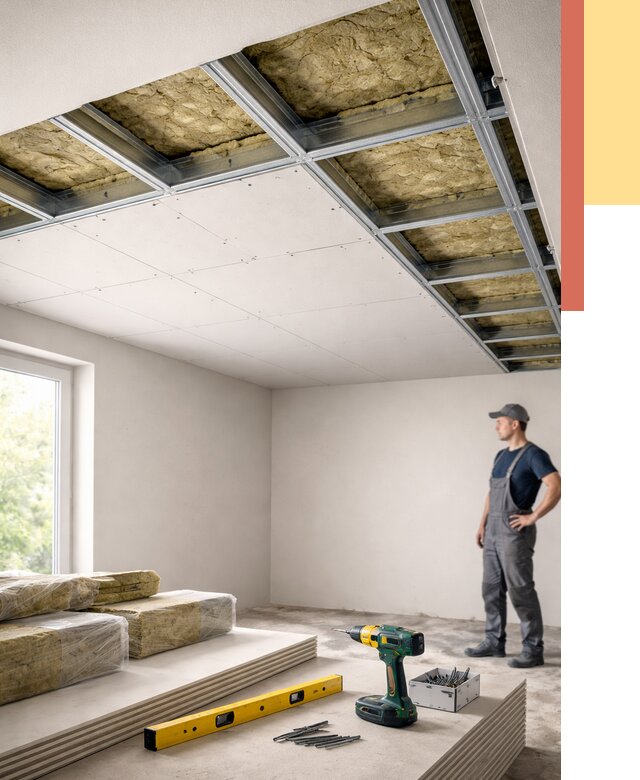 Звукоизоляция потолка ГКЛ в Ачинске от 962 руб. — монтаж под ключ | ОТДЕЛОЧНИК-Чнс